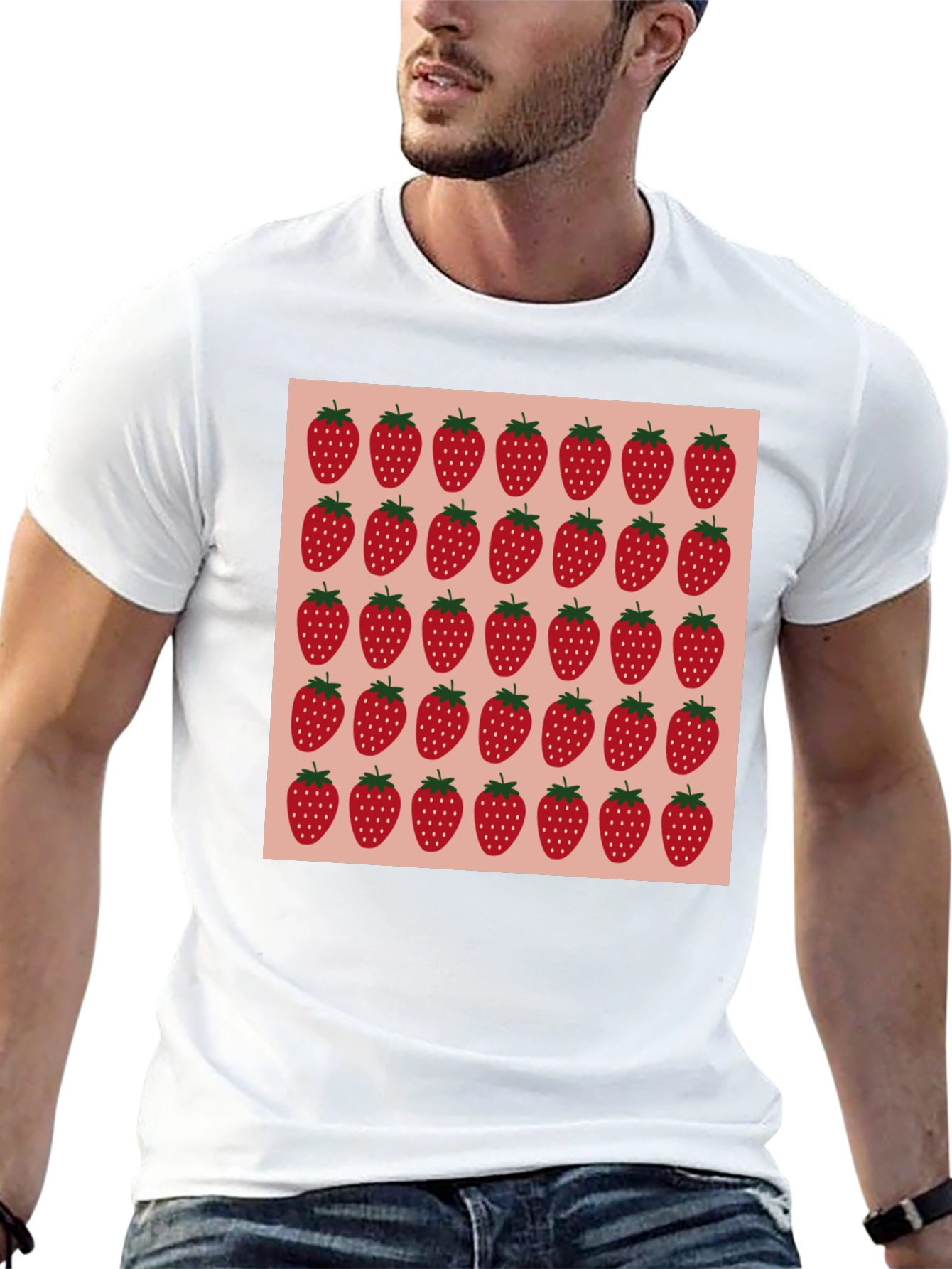 Strawberry Pattern Black T-Shirt