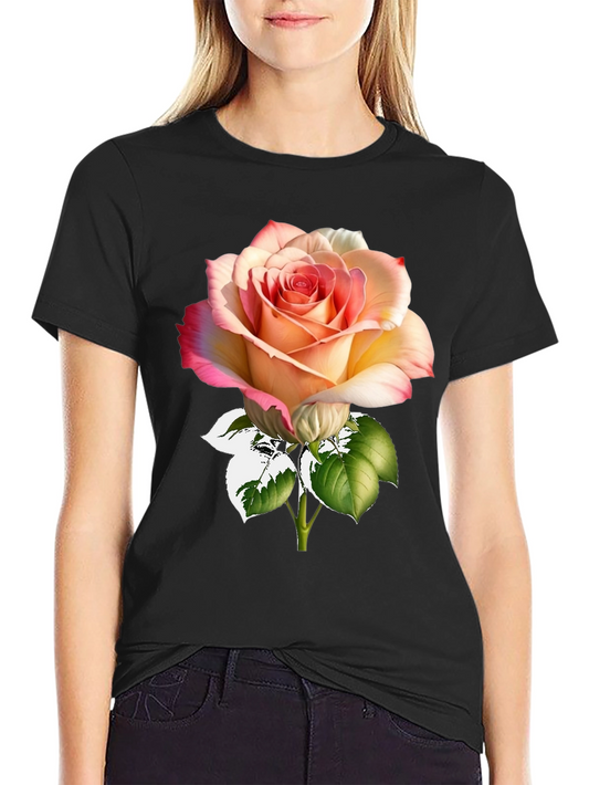 Rose Print Black T-Shirt
