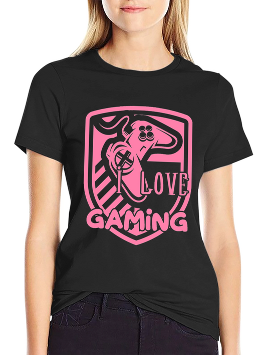I Love Gaming Pink Graphic Black T-Shirt