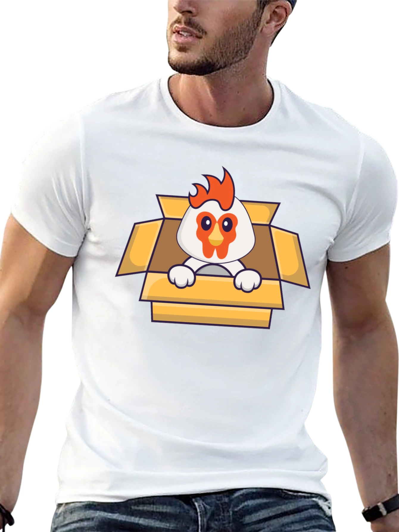 Funny Chicken in a Box Graphic T-Shirt