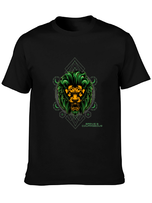 Brave Lion Graphic Tee - Black Cotton T-Shirt
