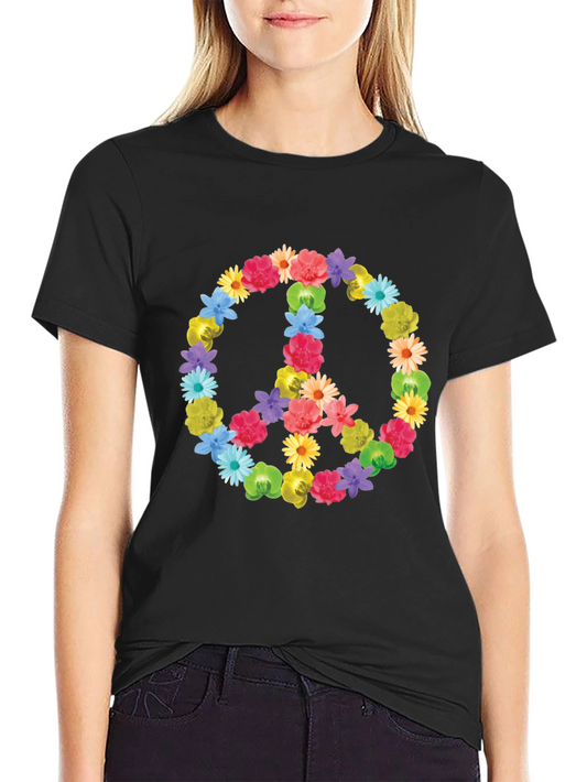 Floral Peace Sign Graphic Tee - Soft Cotton Comfort