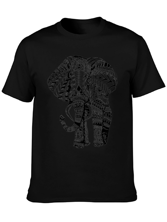 Tribal Elephant Print Black Tee Shirt
