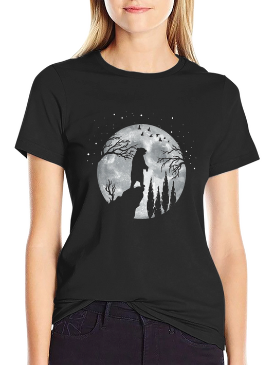 Bear Moon Silhouette Black T-Shirt
