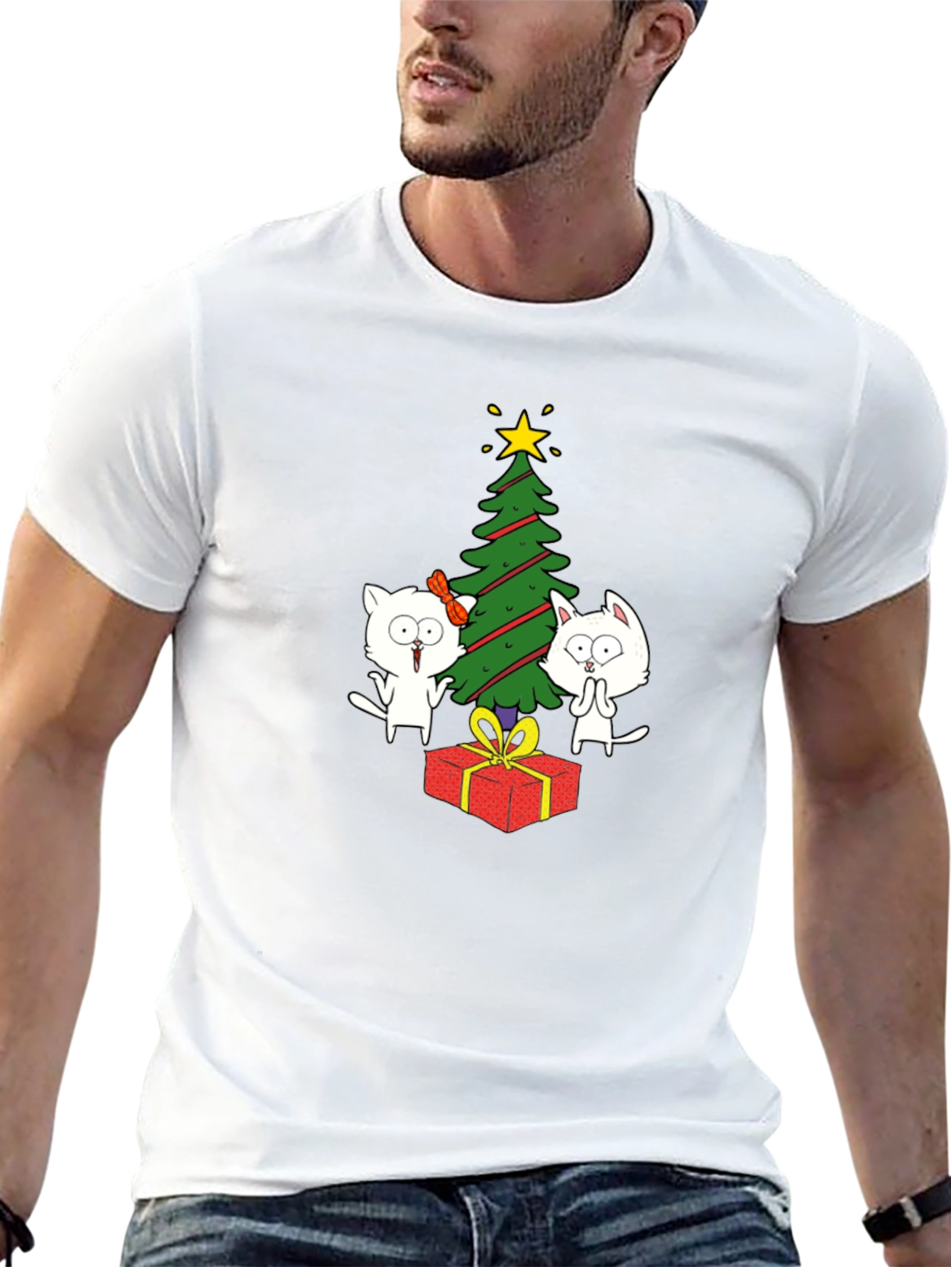 Festive Cat Christmas Tree Graphic Tee