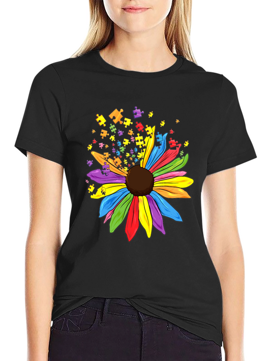Autism Awareness Puzzle Sunflower Graphic Tee