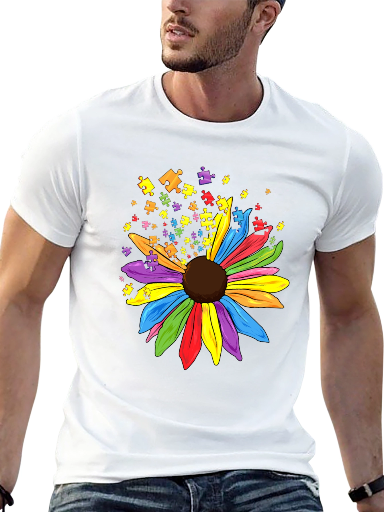 Autism Awareness Puzzle Sunflower Graphic Tee