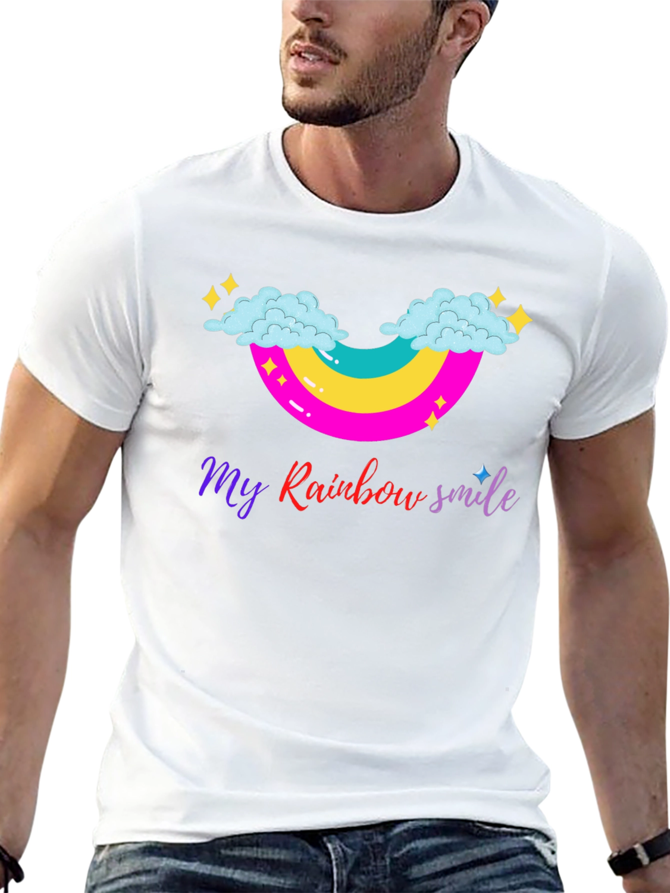 Rainbow Smile Graphic Tee - Black Cotton T-Shirt