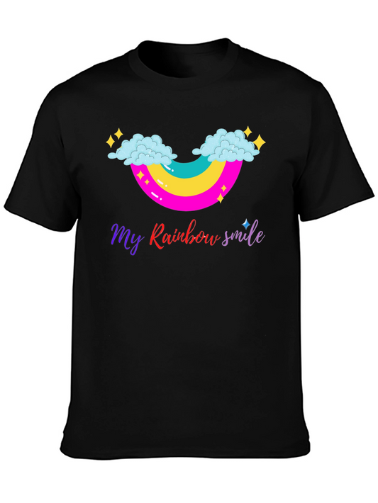 Rainbow Smile Graphic Tee - Black Cotton T-Shirt
