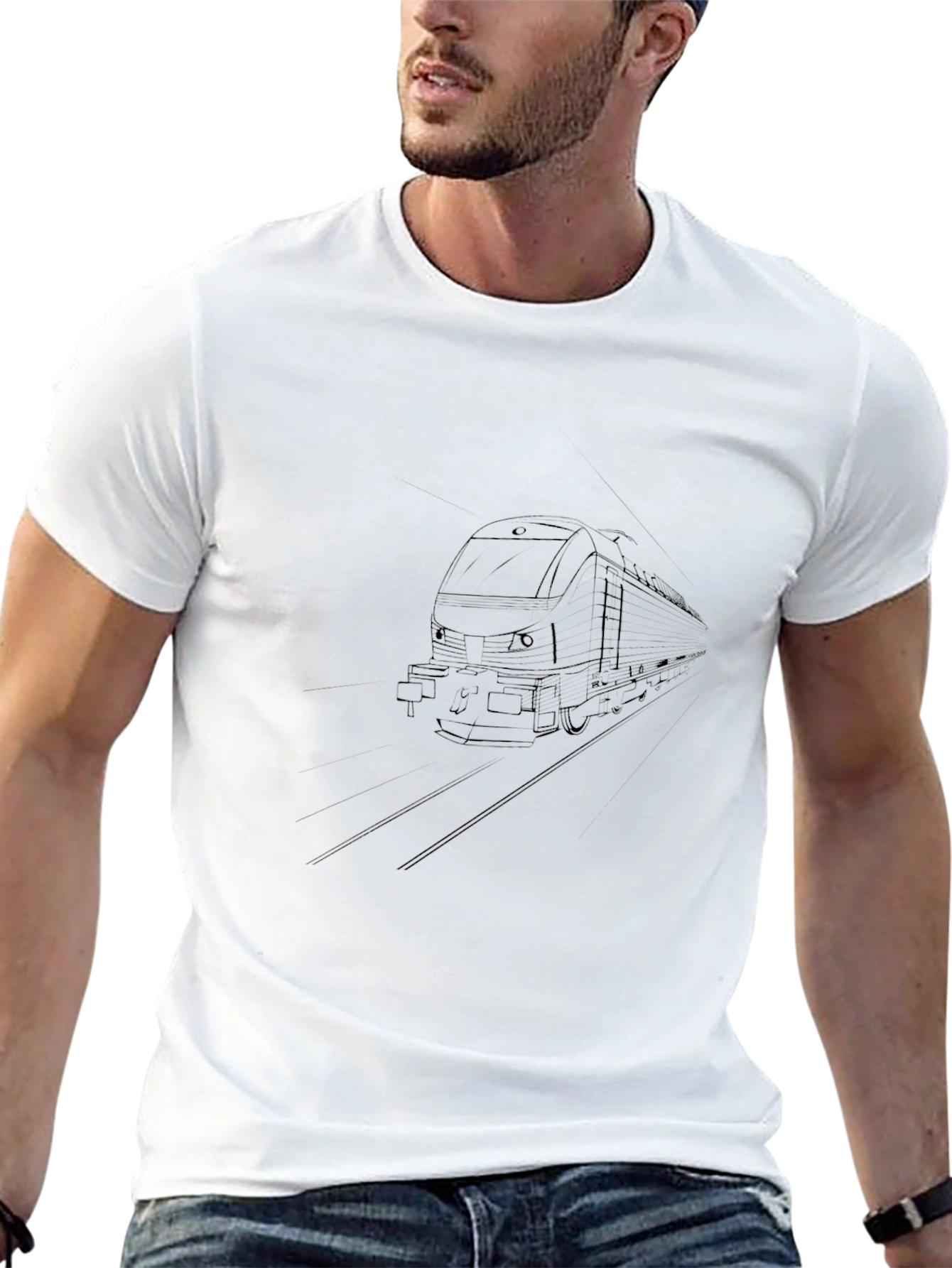 Modern Train Graphic Tee - Stylish Black T-Shirt
