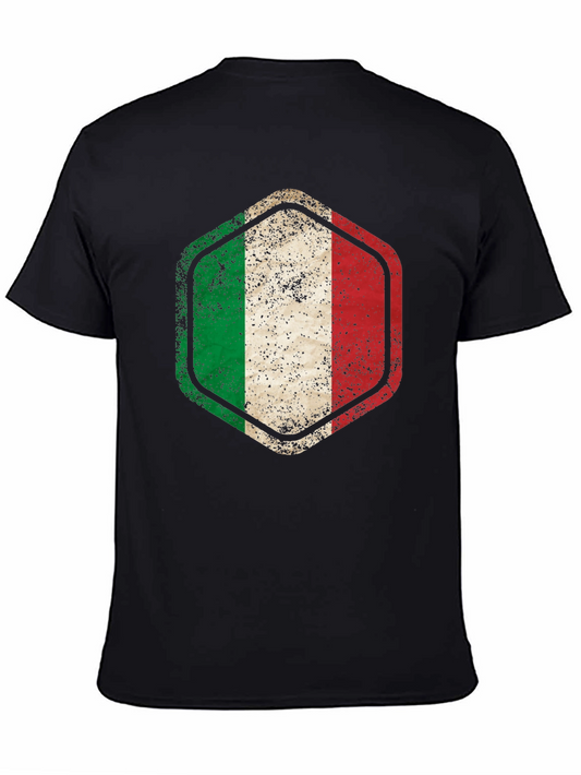 Italy Flag Hexagon Black T-Shirt