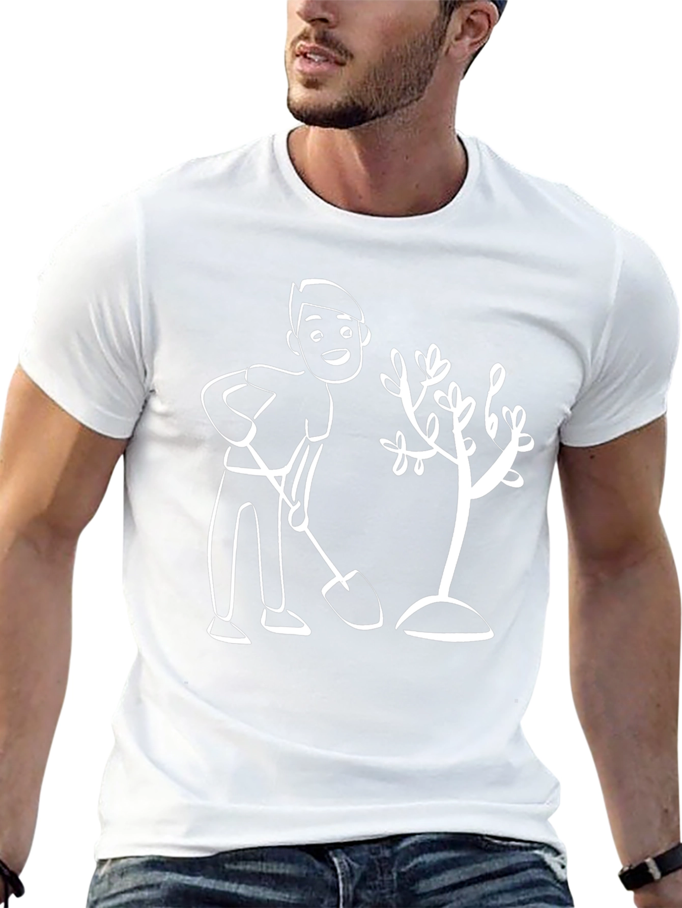 Cartoon Gardener Graphic T-Shirt - Black