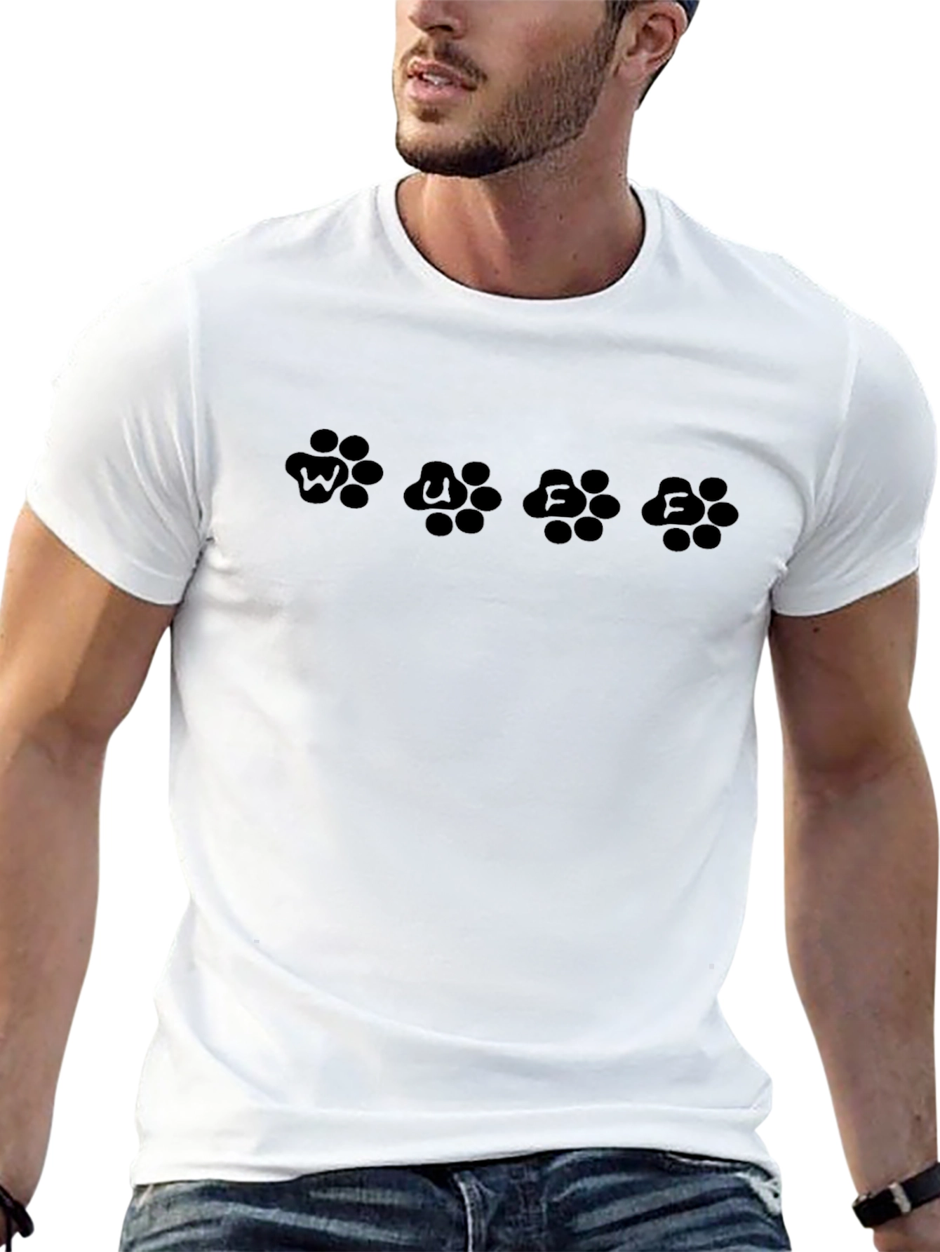 Mens Black T-Shirt with Novelty Paw Print Graphic