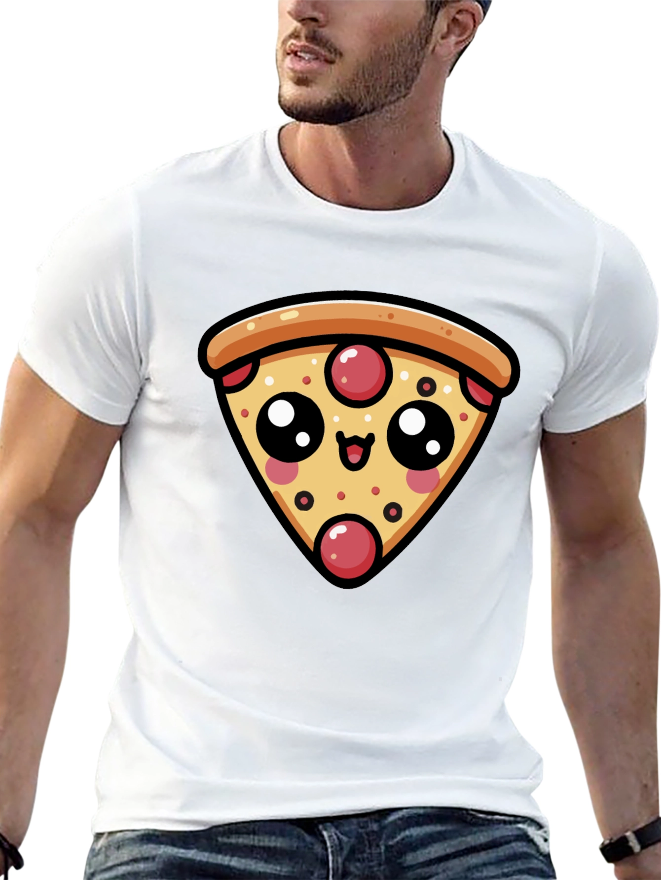 Cute Pizza Slice Graphic Black T-Shirt