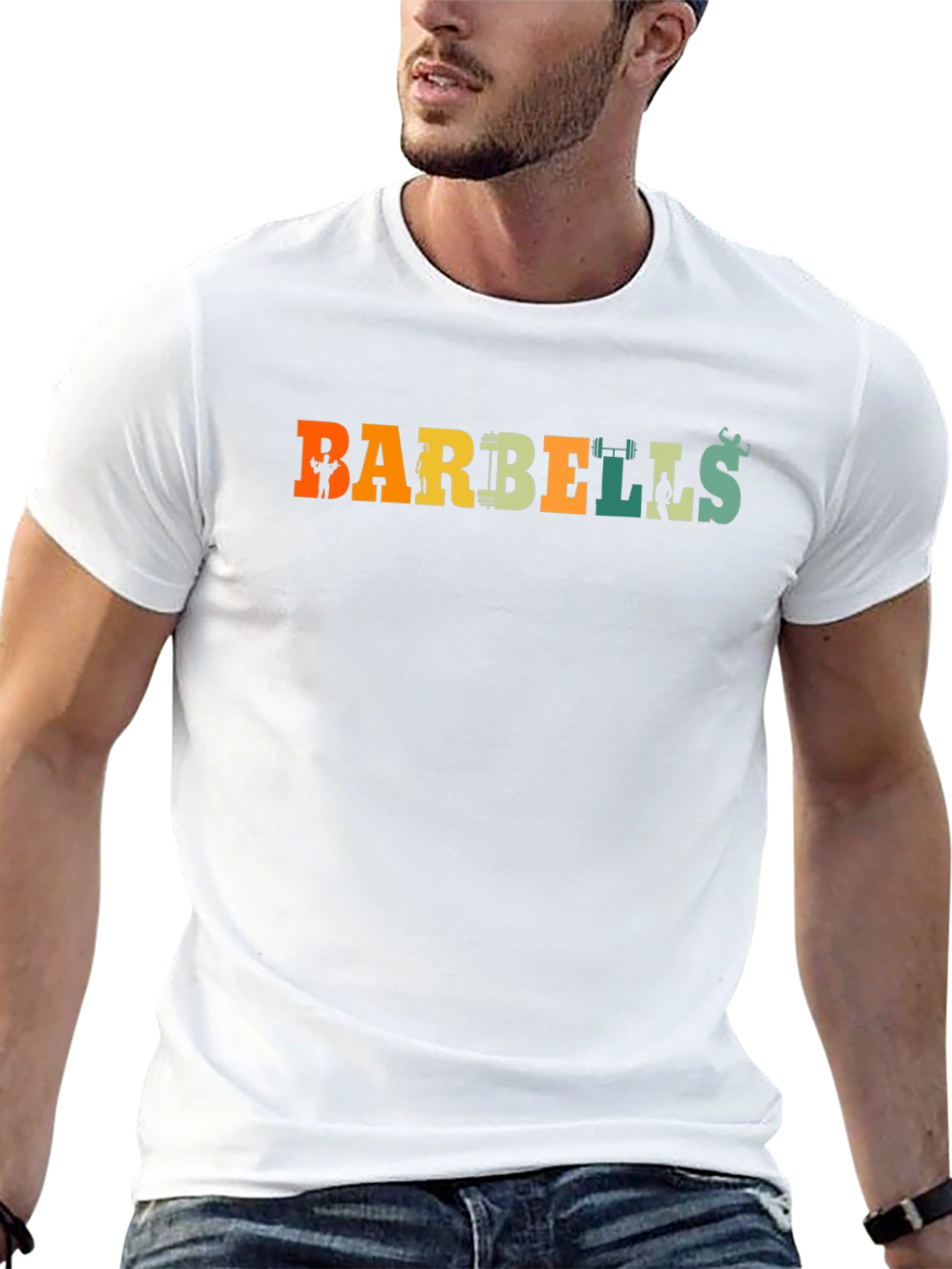 Barbells Graphic Tee - Retro Gym Shirt