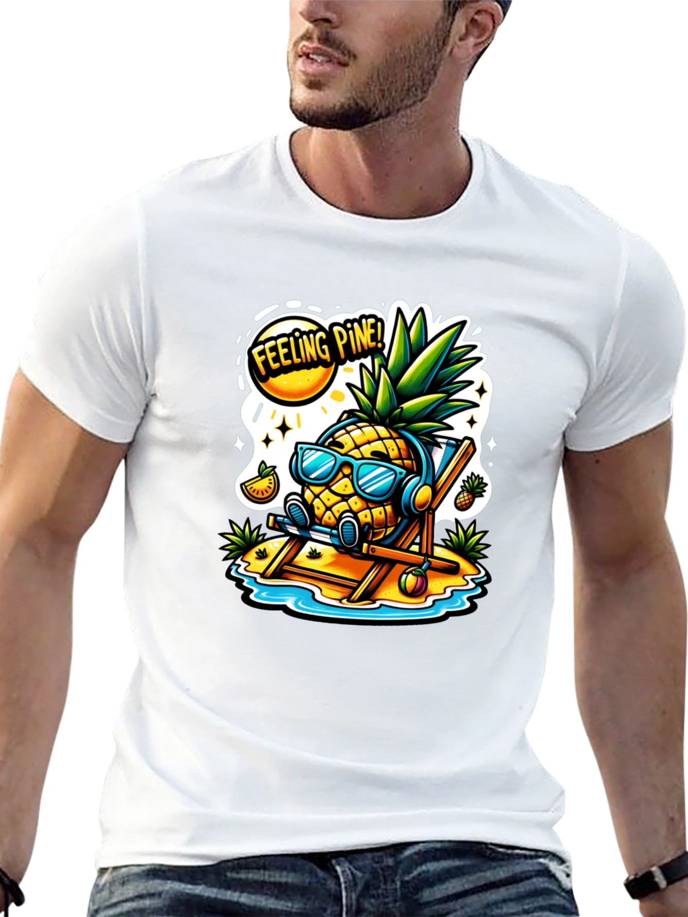 Feeling Pine Black T-Shirt - Pineapple Beach Vibes
