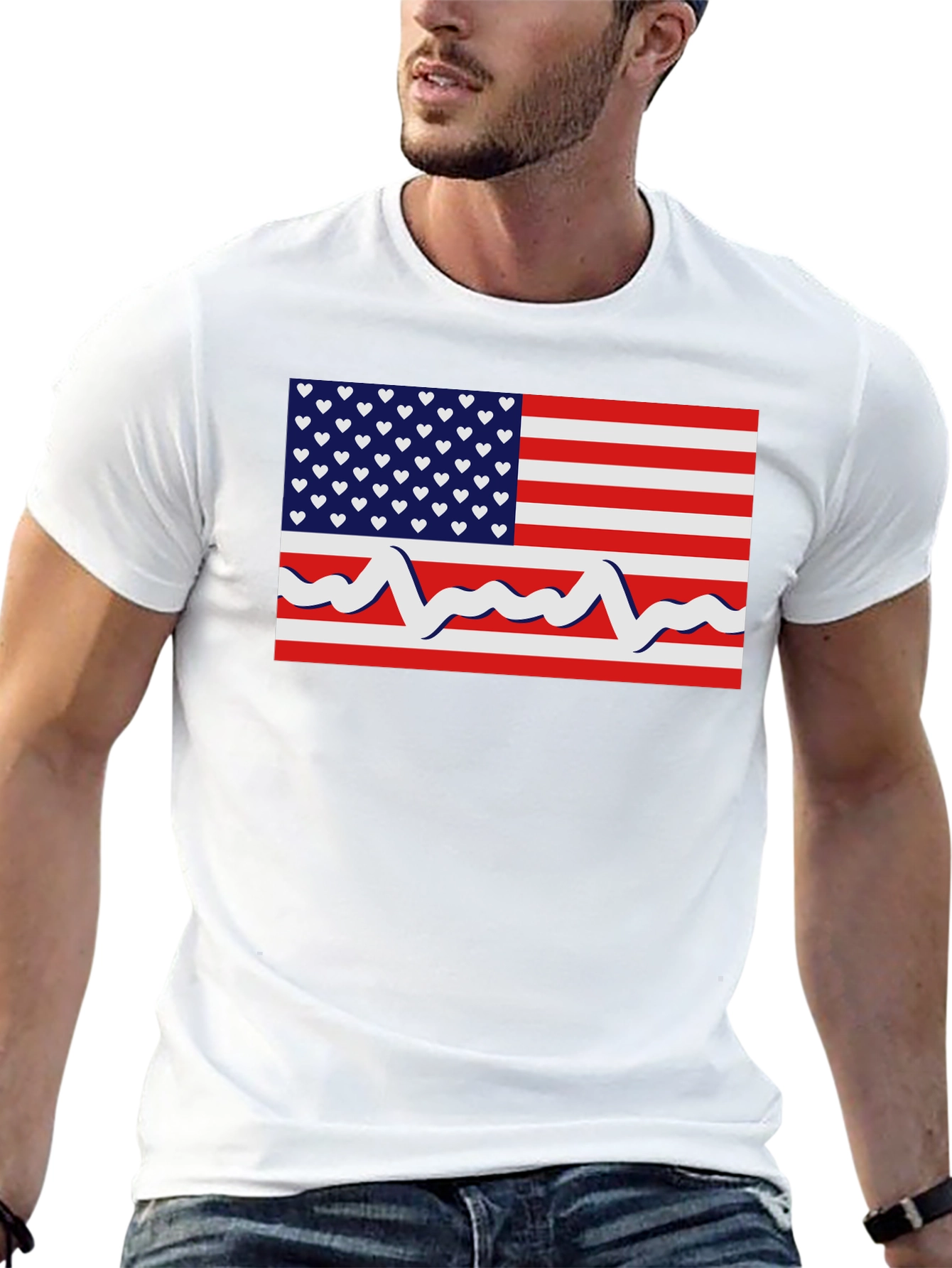 Patriotic Heartbeat USA Flag Graphic T-Shirt