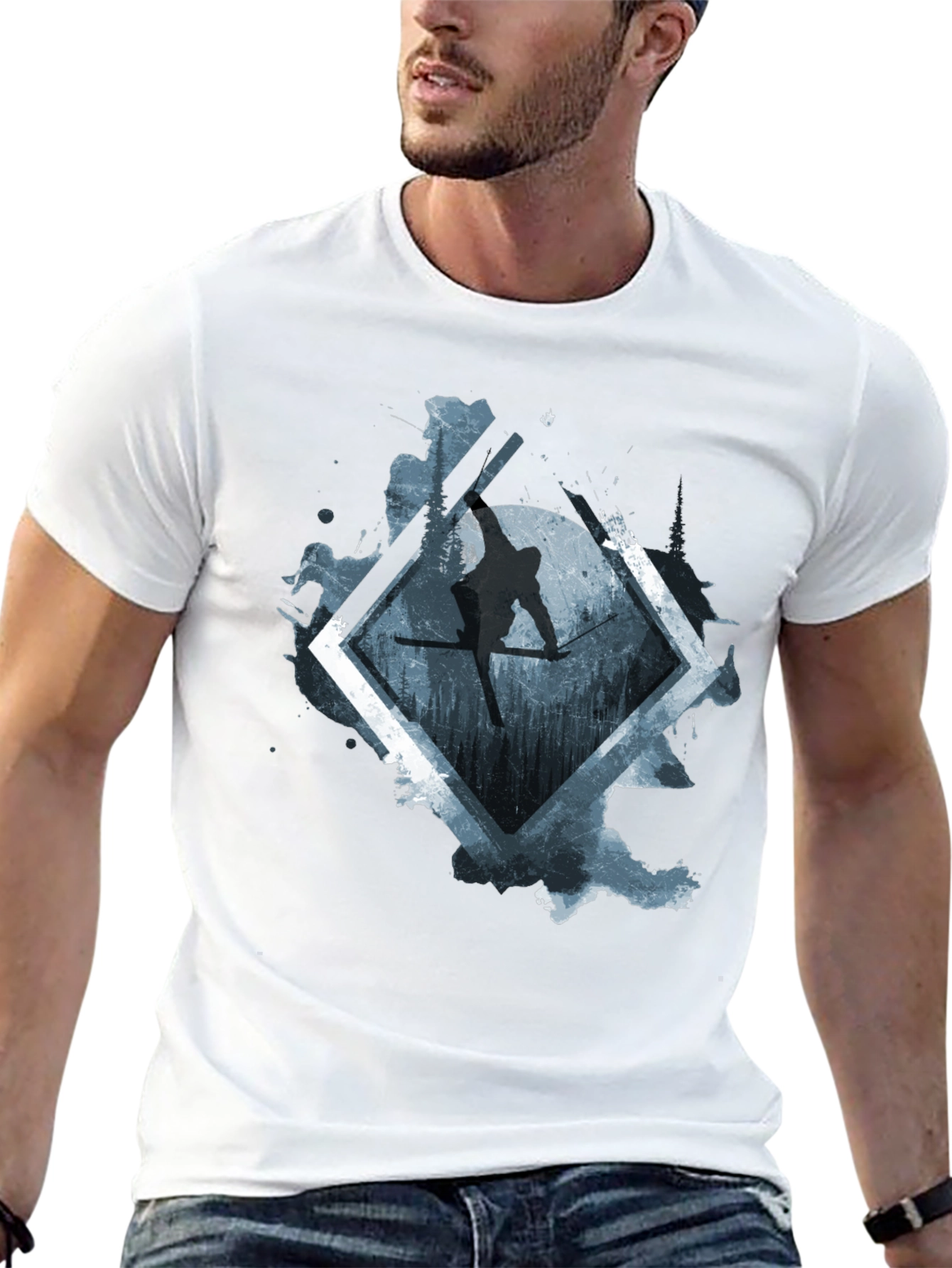 Mens Black Skiing Graphic Tee