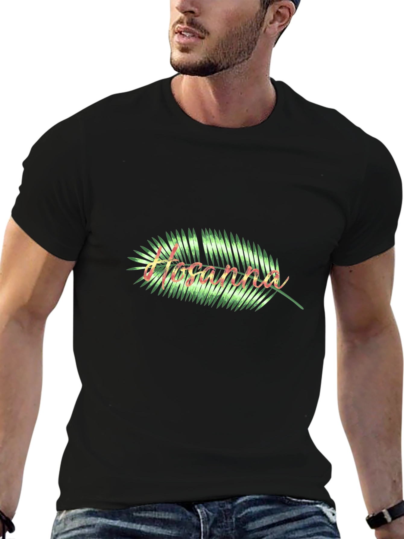Hosanna Palm Leaf Graphic Tee - Black Casual Shirt