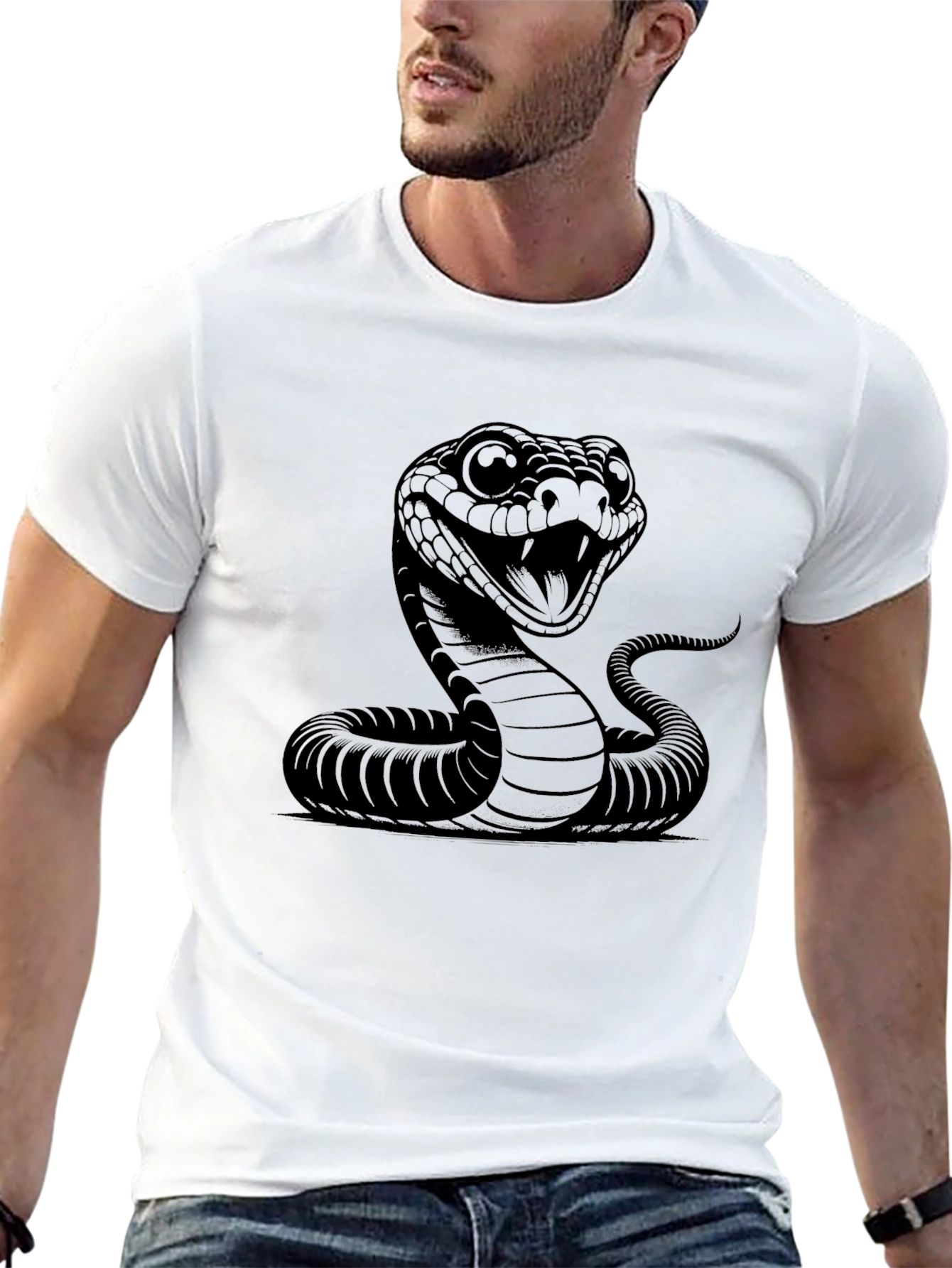 Mens Black T-Shirt with Cobra Graphic