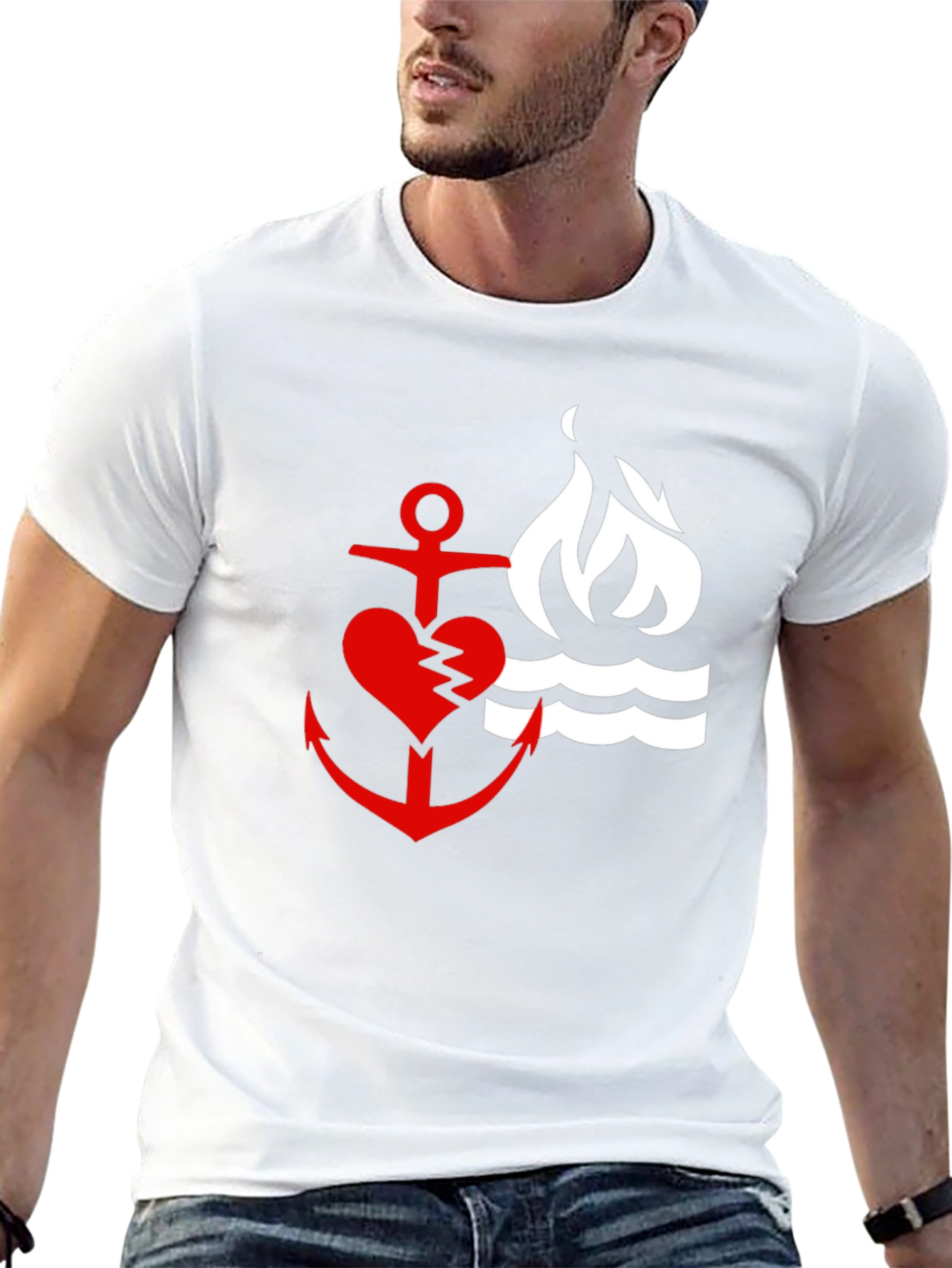 Red Heart Anchor & Flame Black T-Shirt