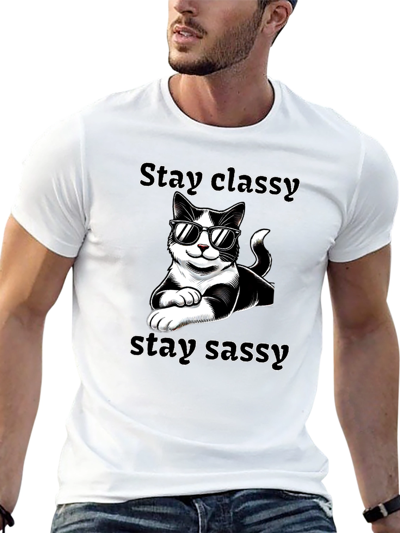 Stay Classy Sassy Cat T-Shirt Black