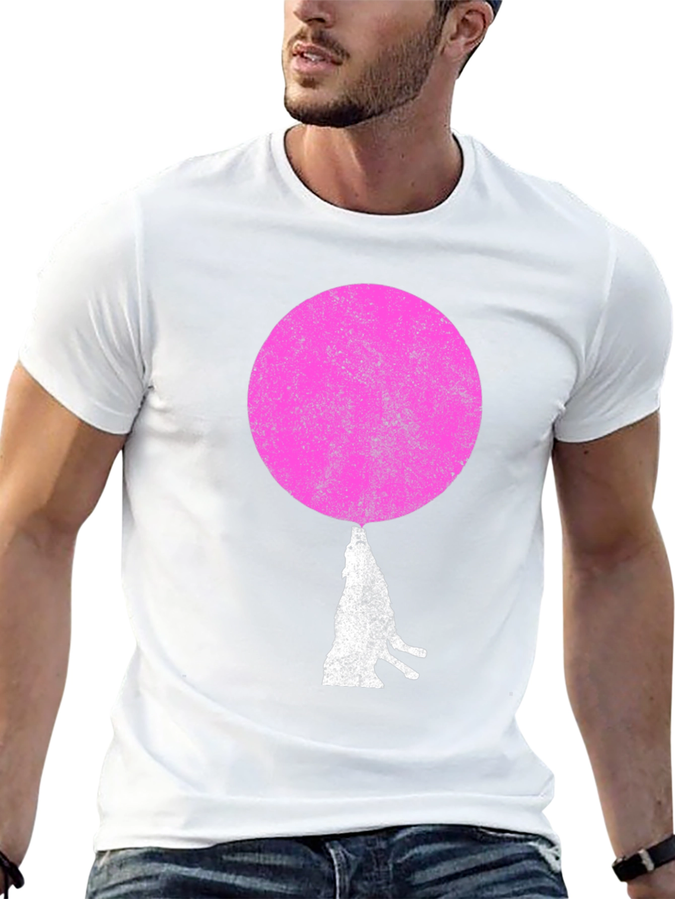 Pink Moon Wolf Graphic T-Shirt