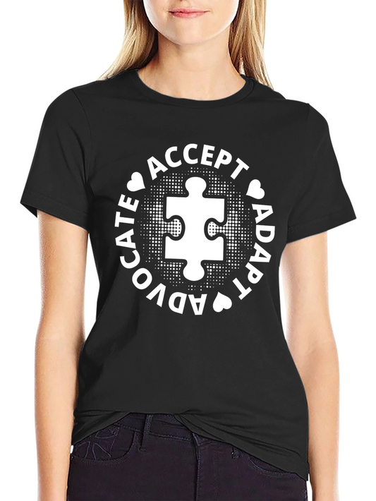 Autism Awareness T-Shirt Accept Adapt Advocate Puzzle