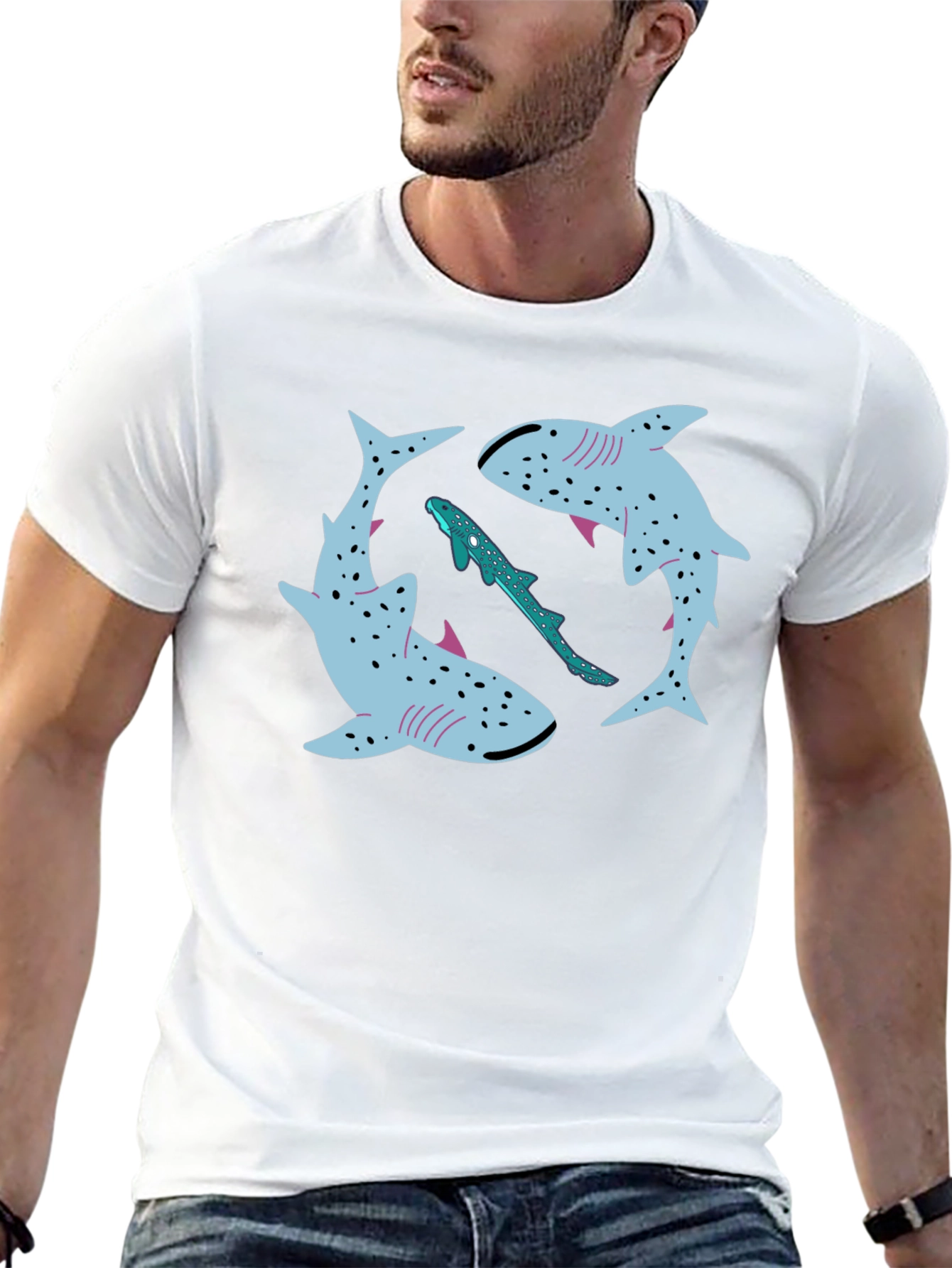 Cool Shark Pattern Black T-Shirt