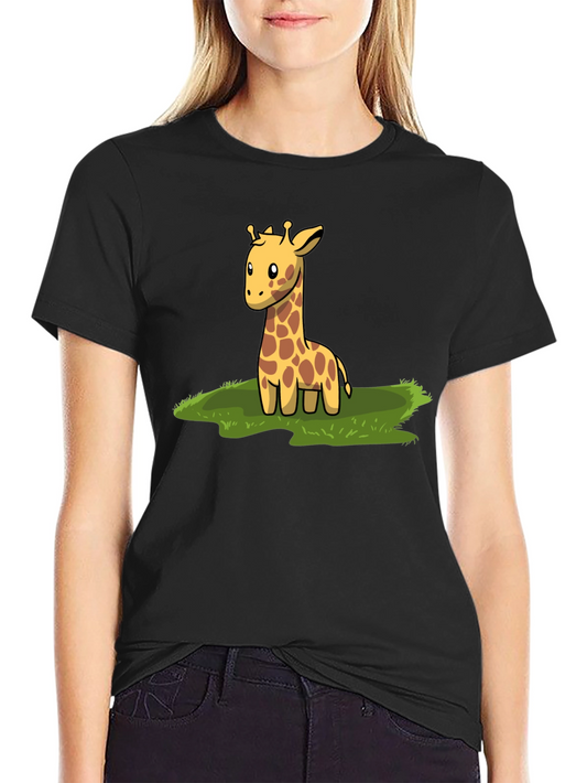 Cute Giraffe Graphic Tee - Black Cotton T-Shirt