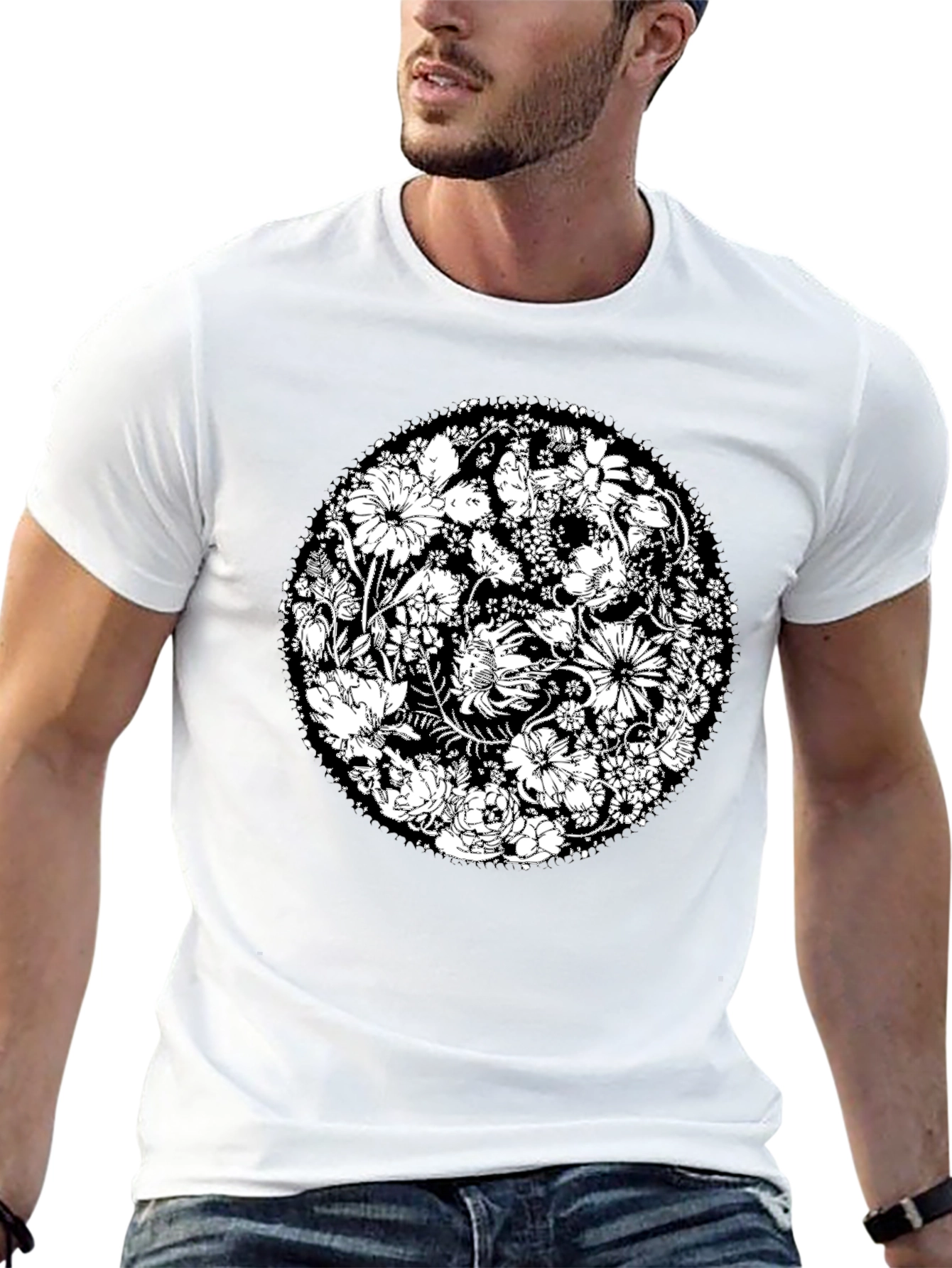 Floral Mandala Graphic Tee - Black Cotton T-Shirt