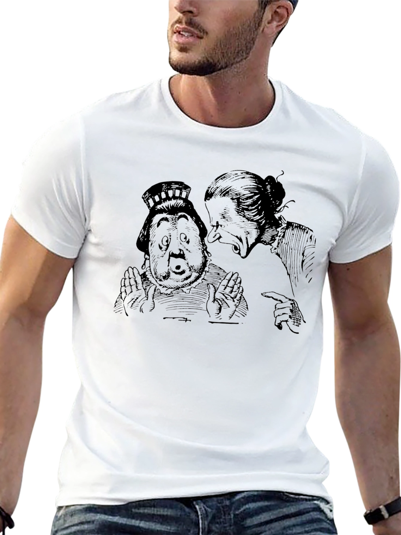 Black T-Shirt with Alice in Wonderland Illustration