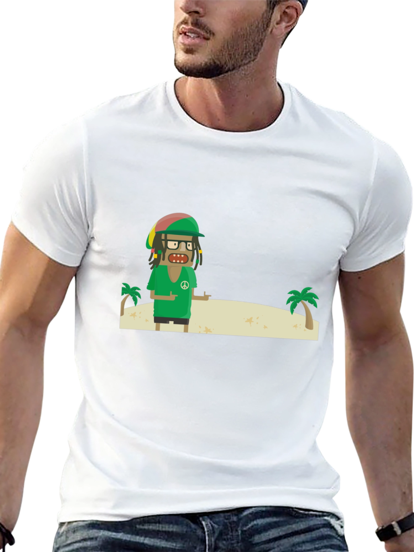 Rasta Cartoon T-Shirt - Peace and Palm Trees