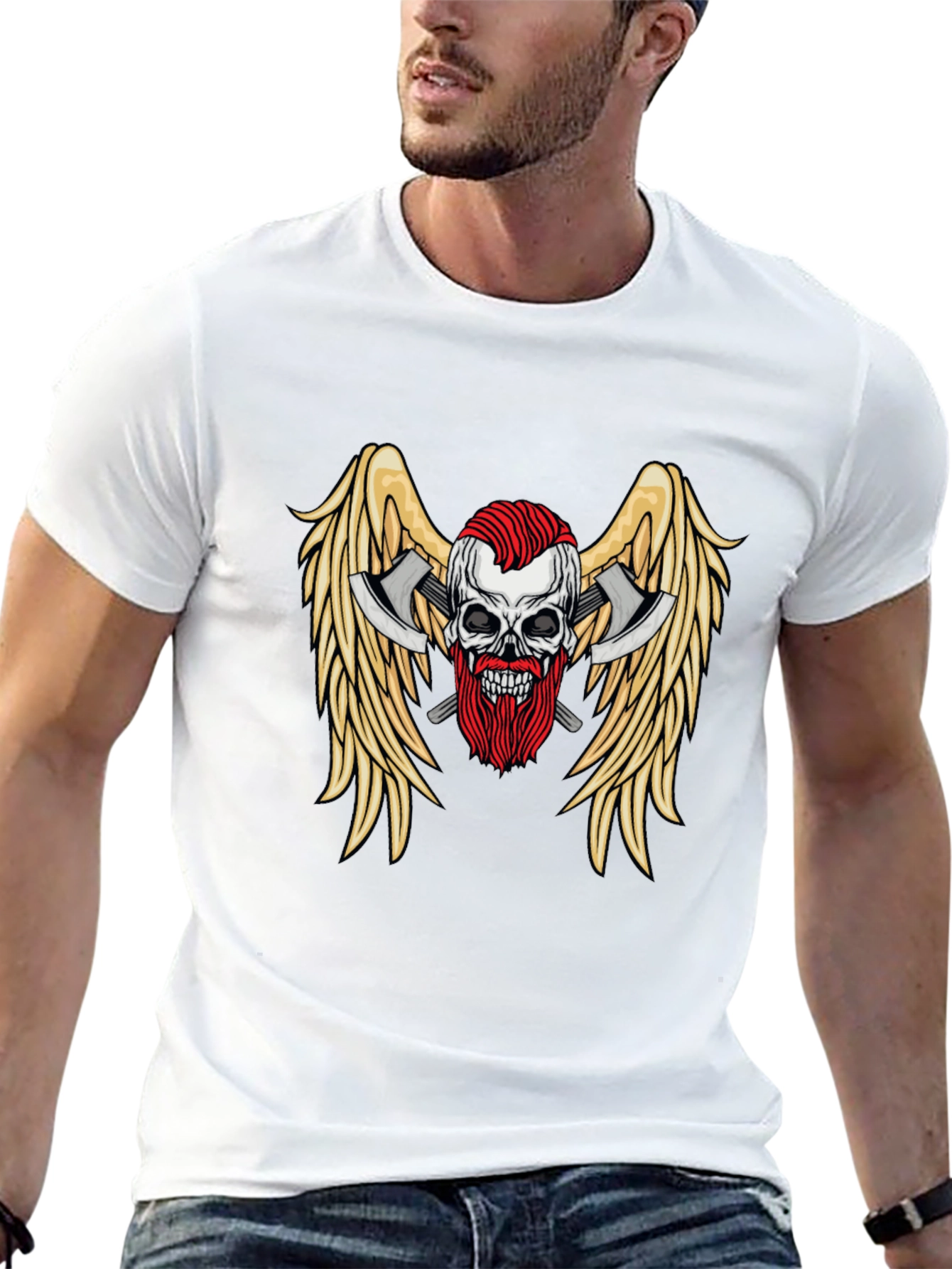 Skull Axes Wings Graphic Tee - Black