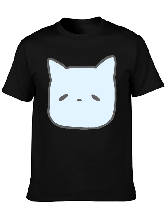 Cute Cat Face Graphic Tee - Casual Black T-Shirt