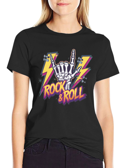 Rock & Roll Skeleton Hand Graphic T-Shirt