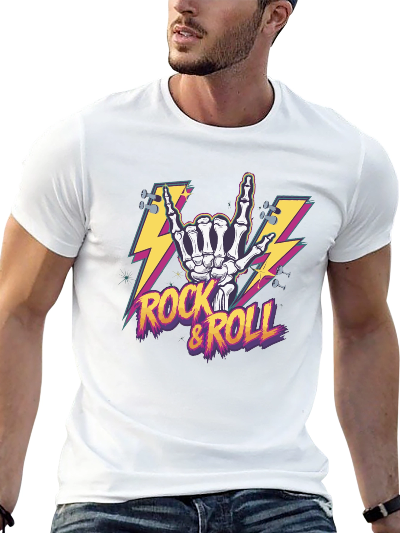 Rock & Roll Skeleton Hand Graphic T-Shirt