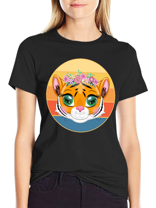 Tiger with Floral Crown Graphic Tee