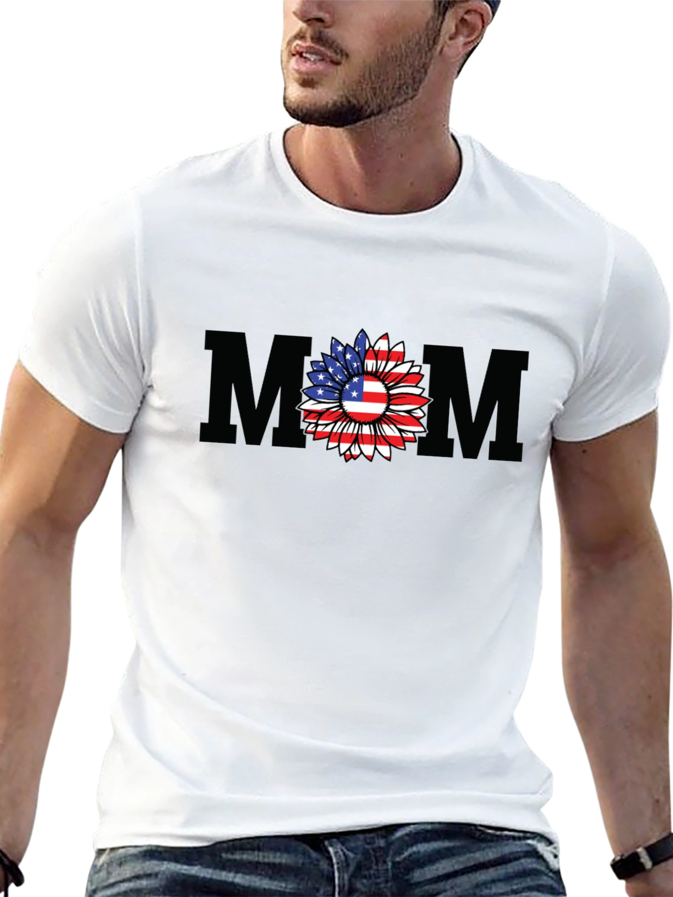 American Flag Sunflower Mom T-Shirt