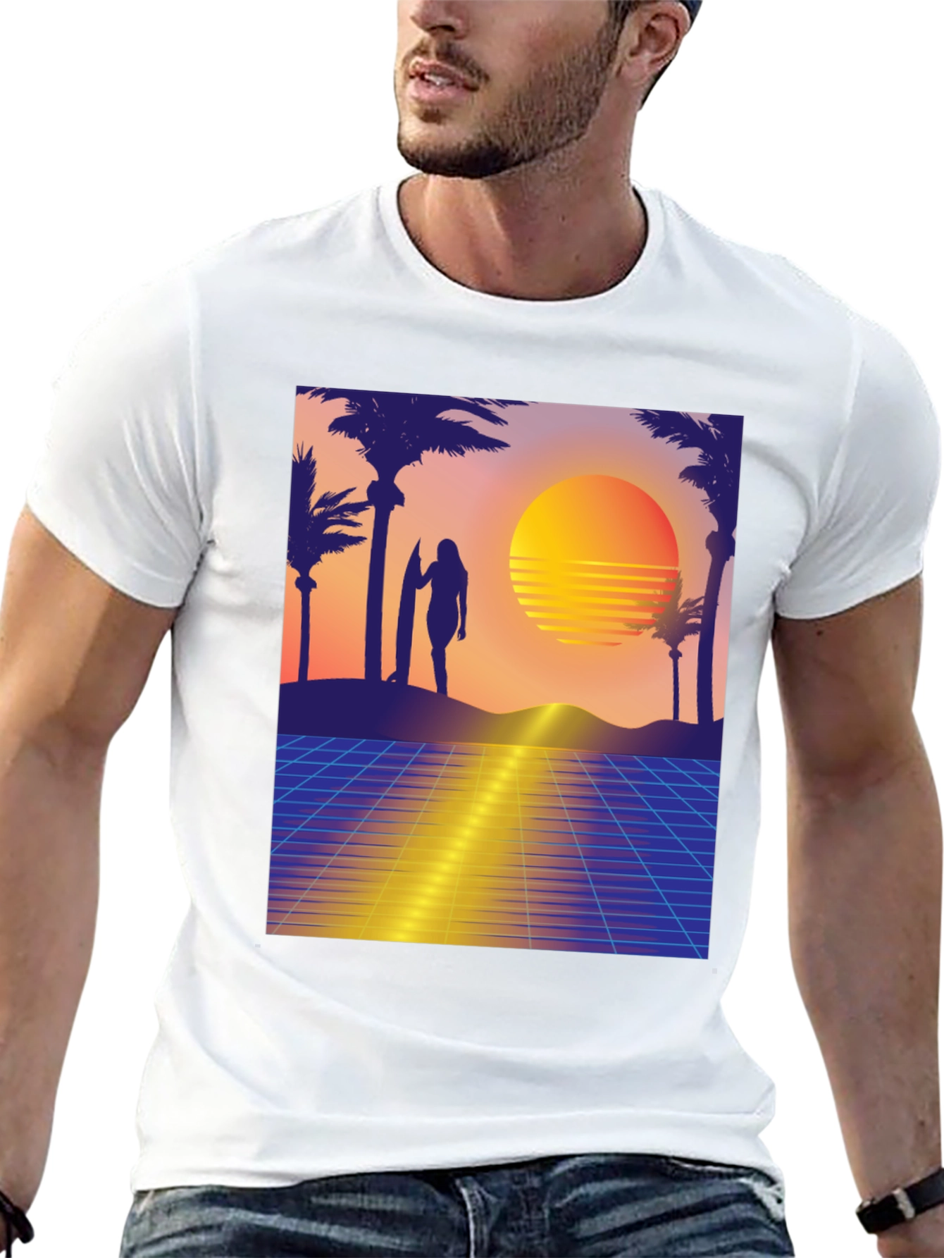 Retro Sunset Surfer Graphic Tee