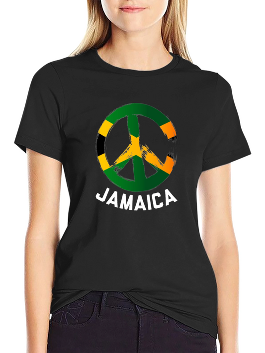 Jamaica Peace Sign T-Shirt Black Cotton