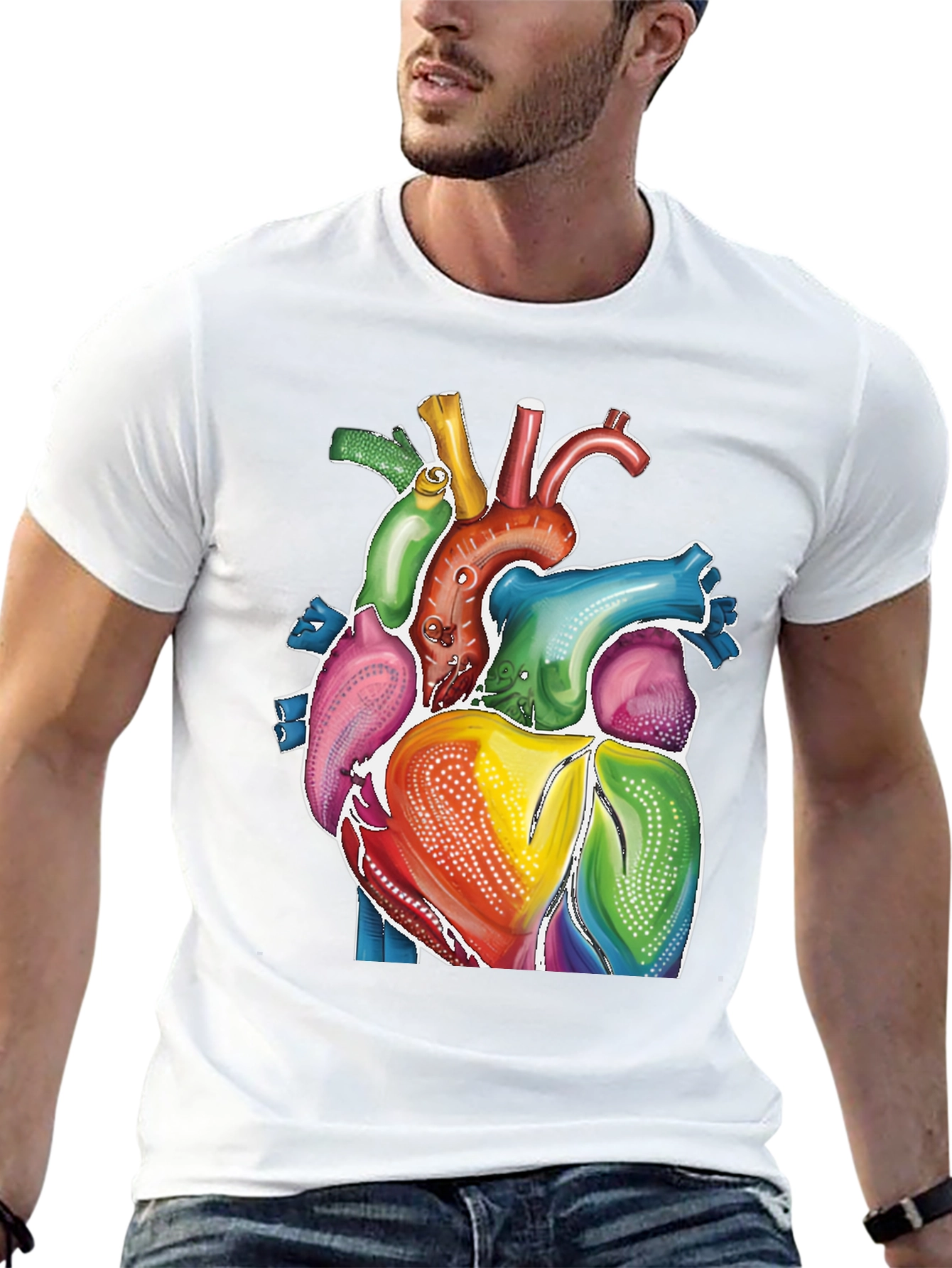 Rainbow Heart Graphic Tee - Artistic Human Anatomy