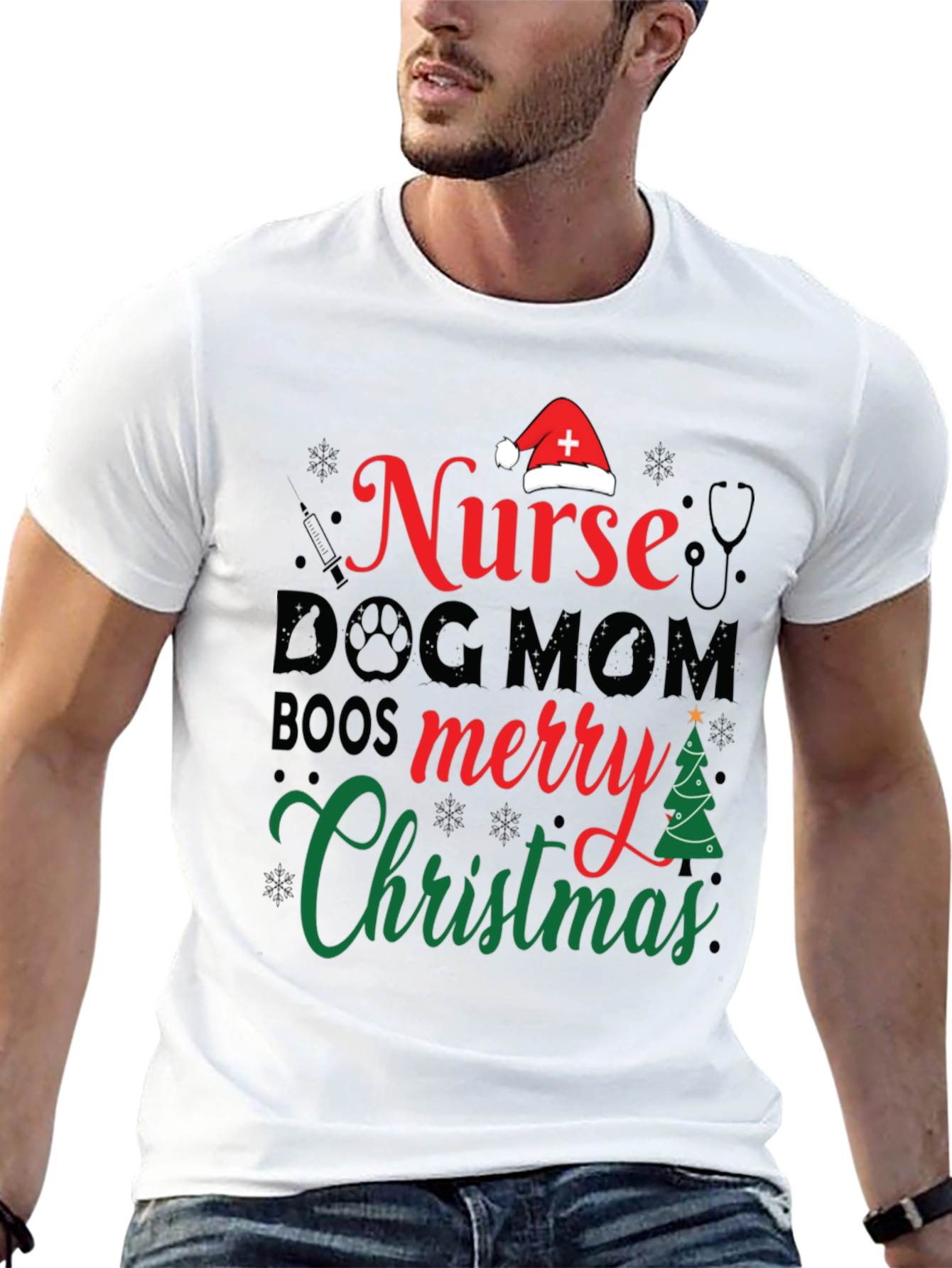 Nurse Dog Mom Christmas Graphic Tee