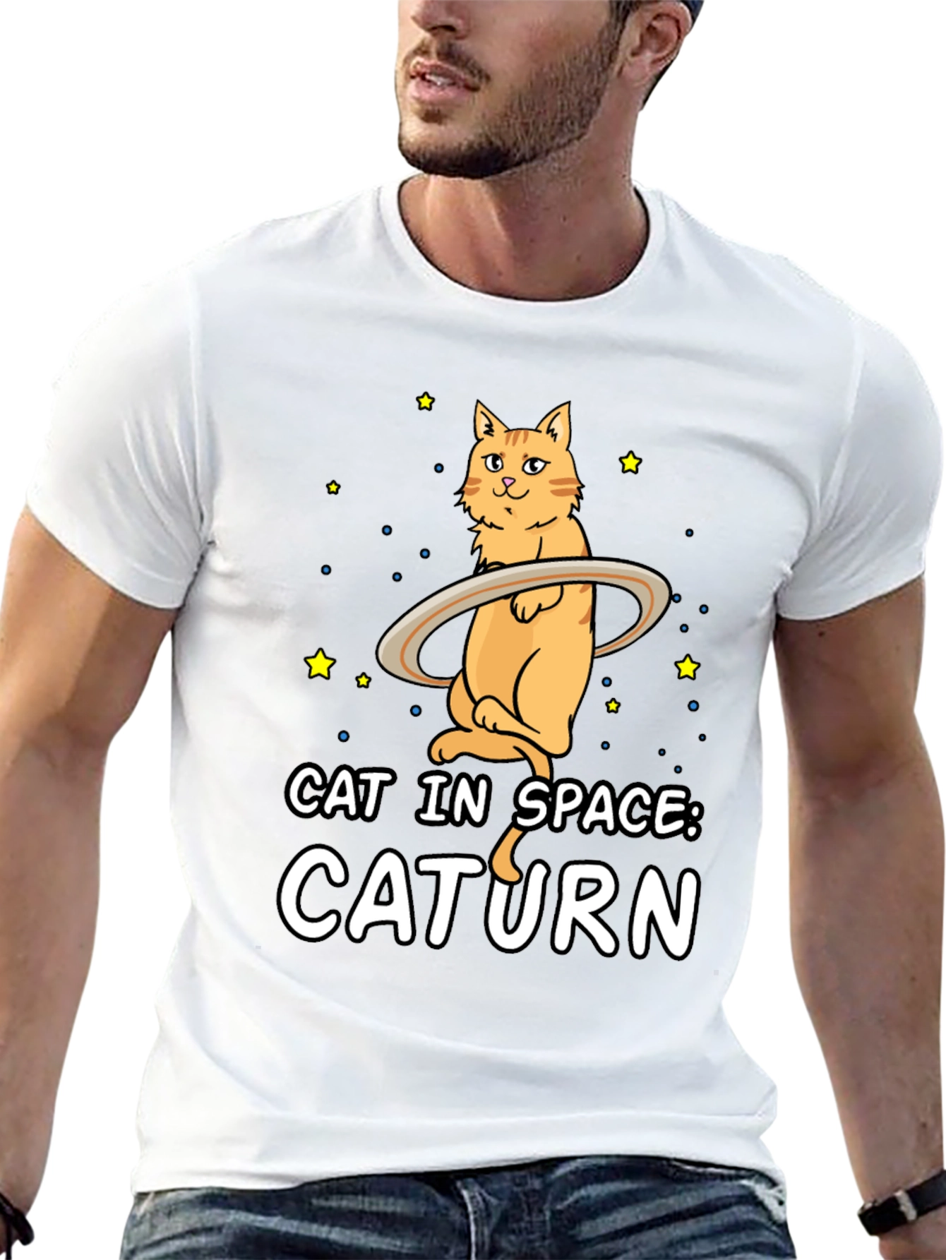 Caturn T-Shirt: Cat in Space Funny Graphic Tee