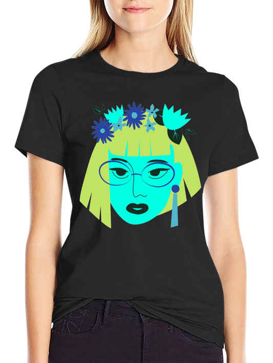 Abstract Floral Face Graphic Tee - Modern Art T-Shirt