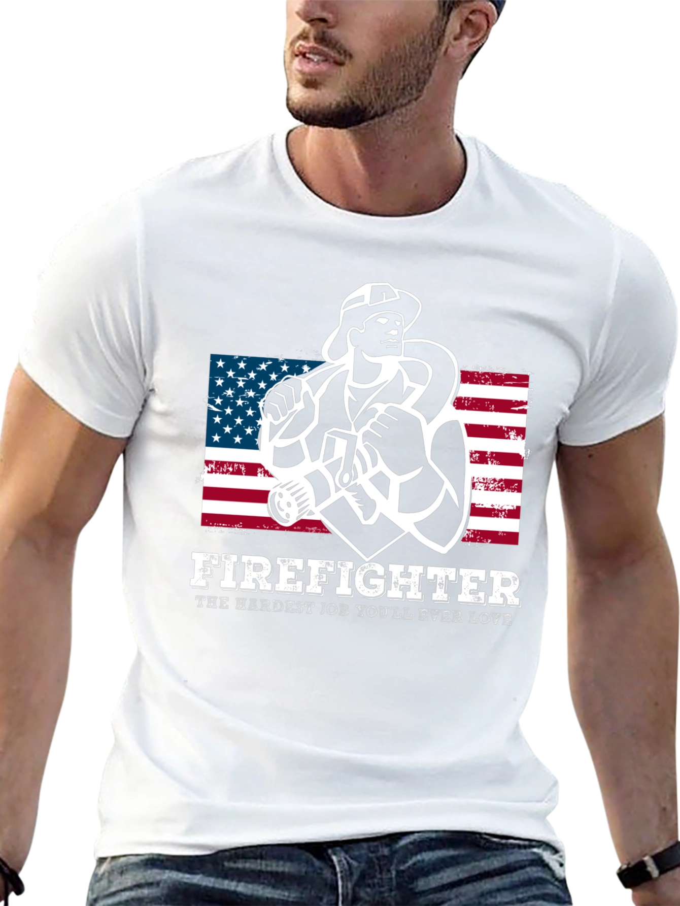 Firefighter Graphic T-Shirt - American Flag Design