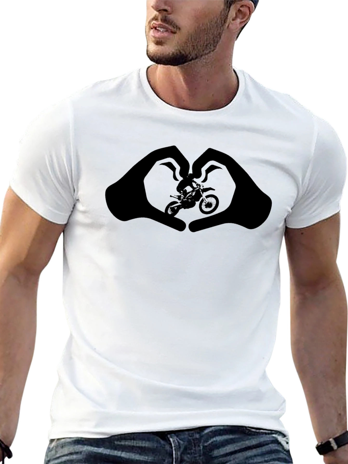Motorcycle Heart Hands Graphic Tee - Black