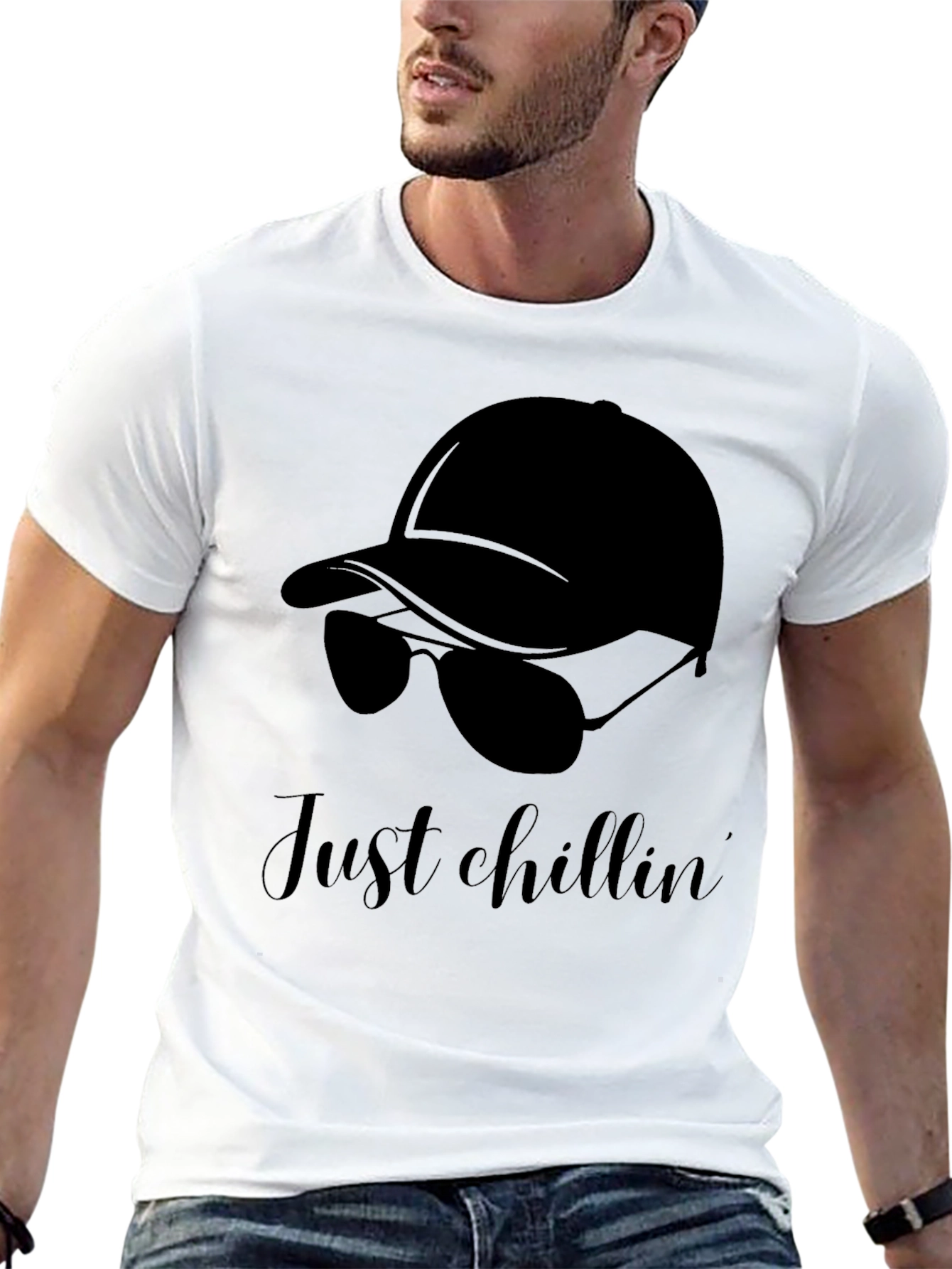 Just Chillin Black Graphic Tee - Relaxed Casual Style