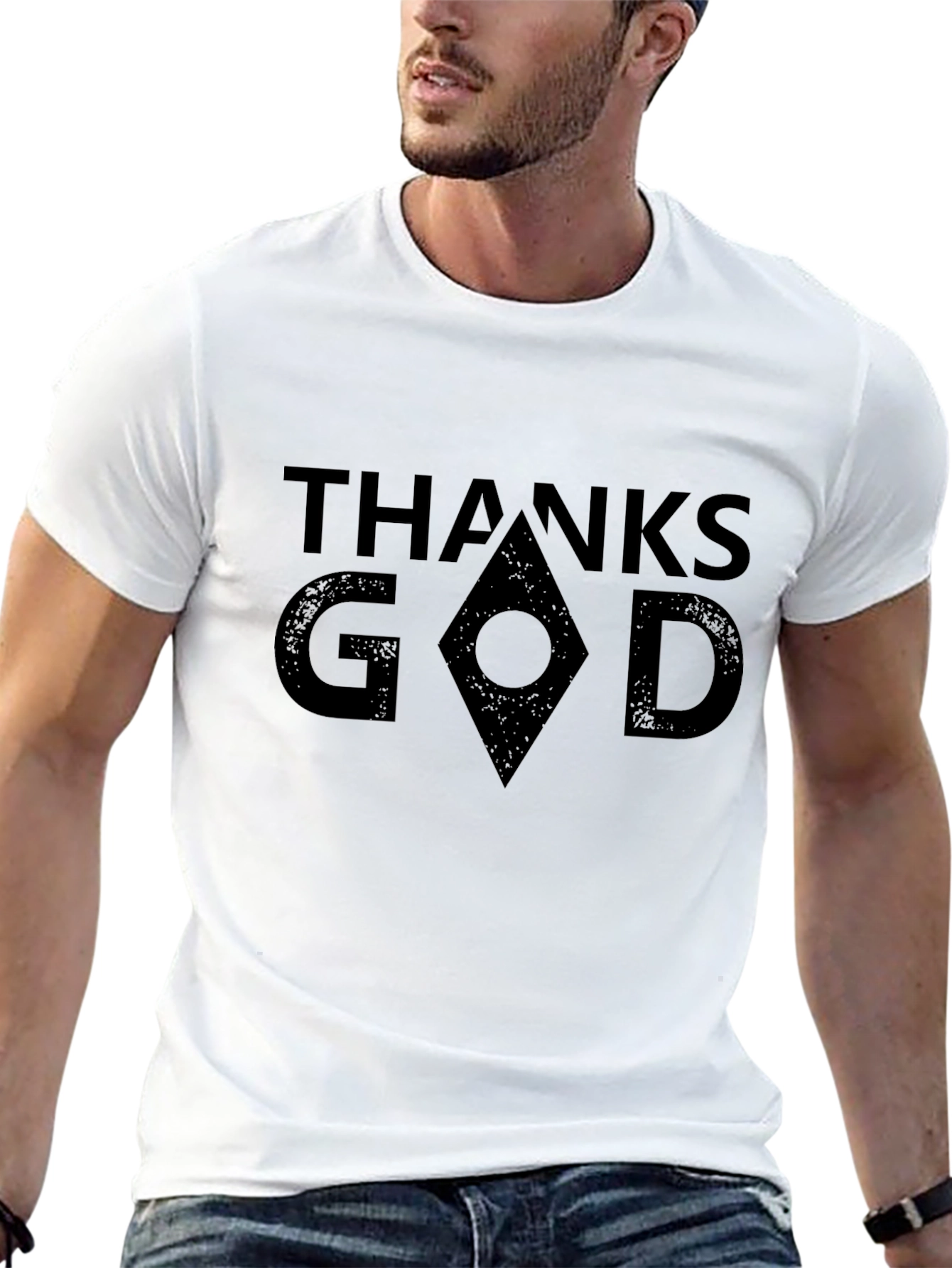 Thanks God Graphic Tee - Black Crew Neck