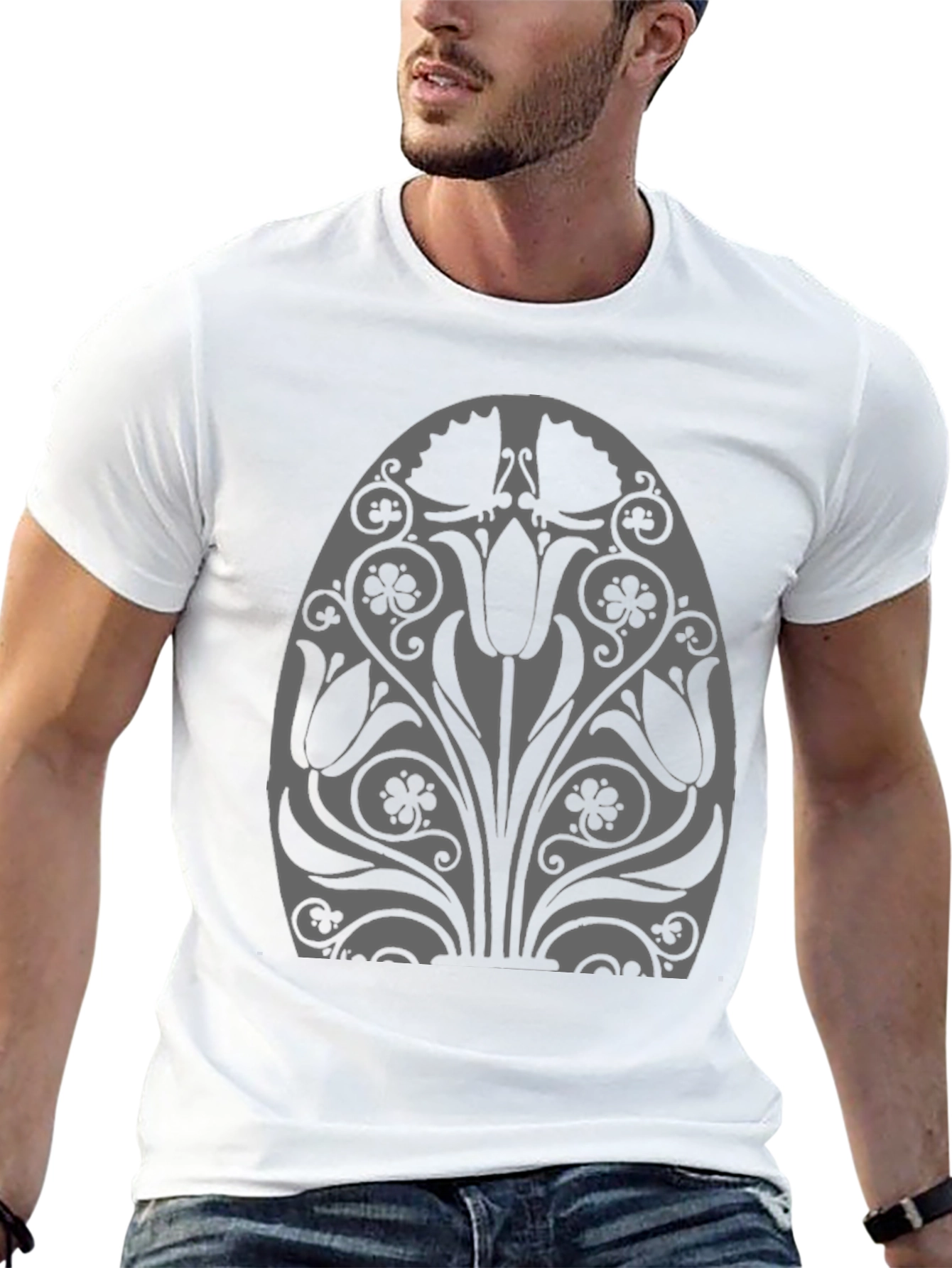 Floral Tulip Graphic Black T-Shirt